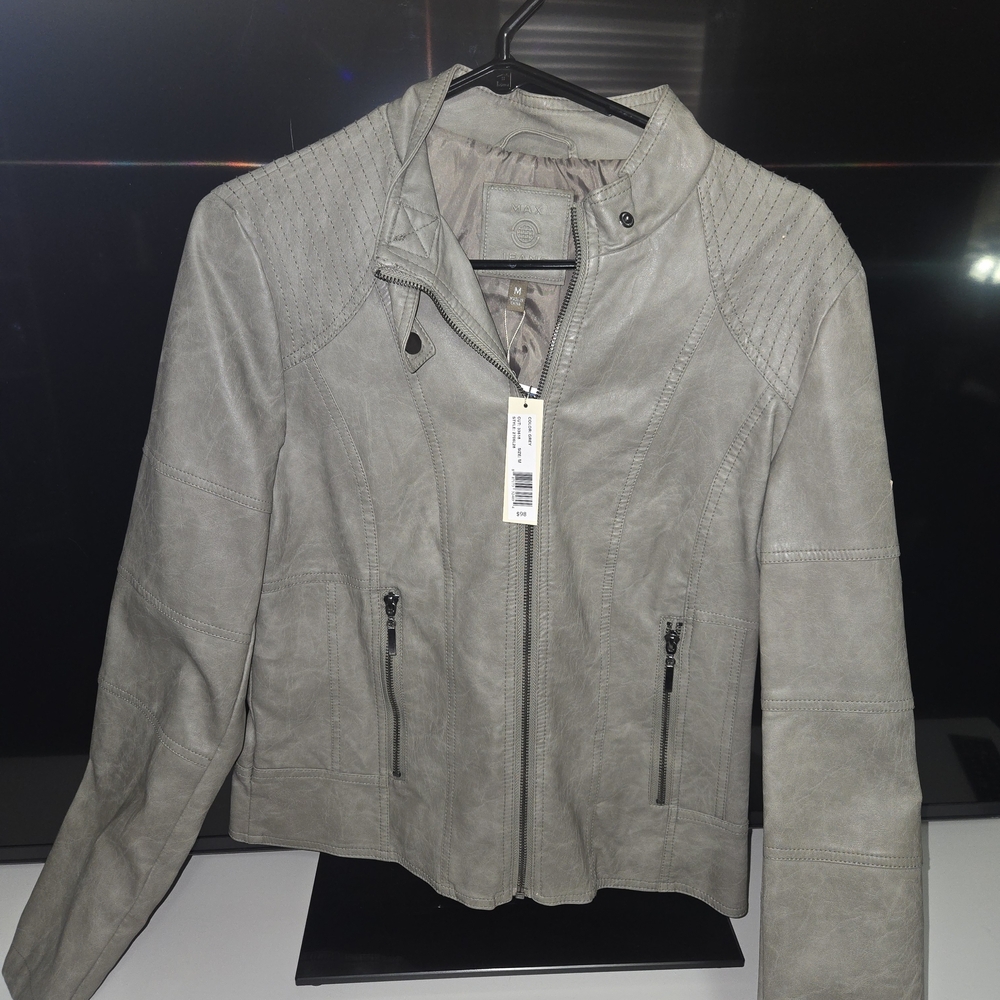 Women's Max Jeans Gray Leather Jacket